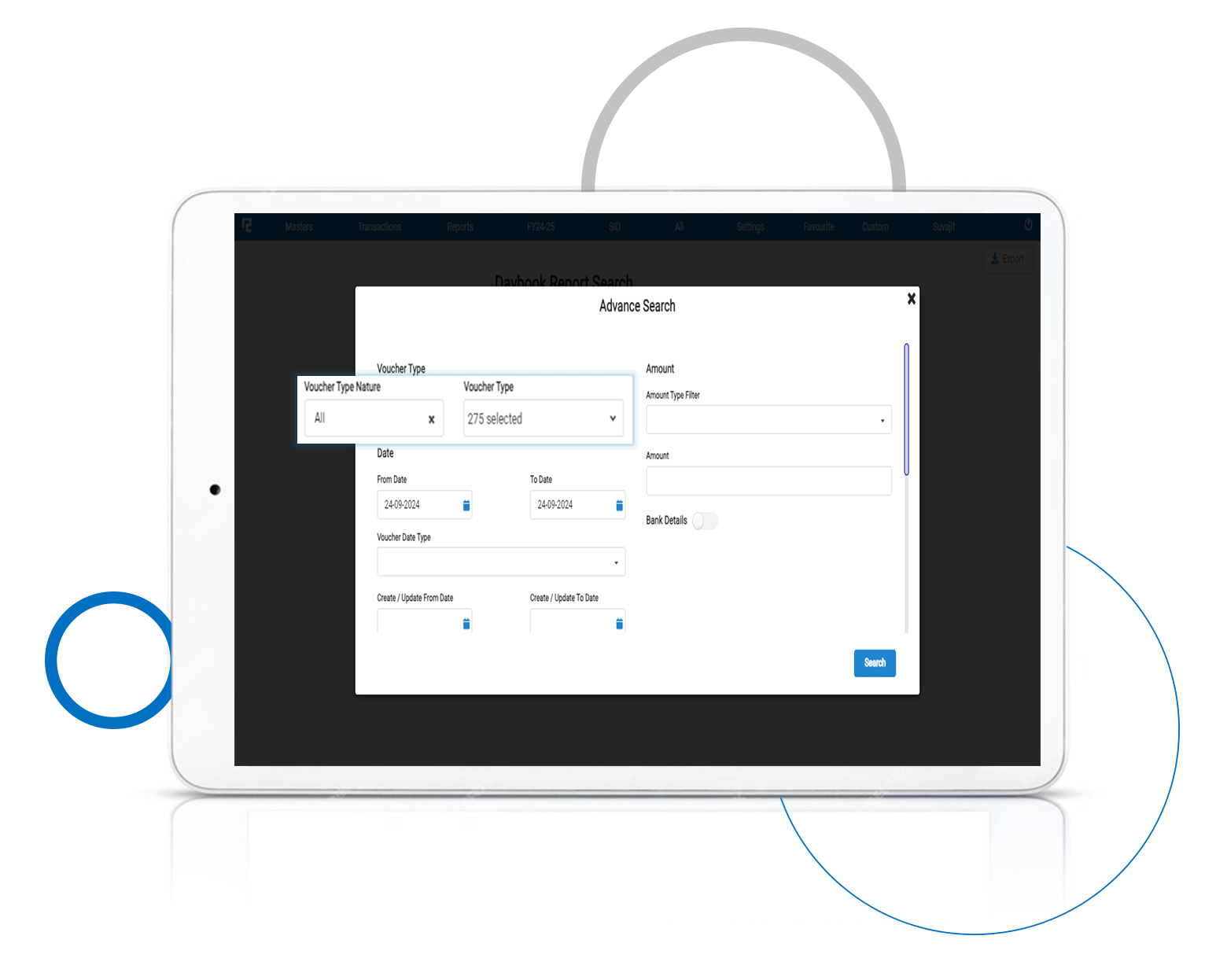 DayBook Voucher Nature search in Advance search