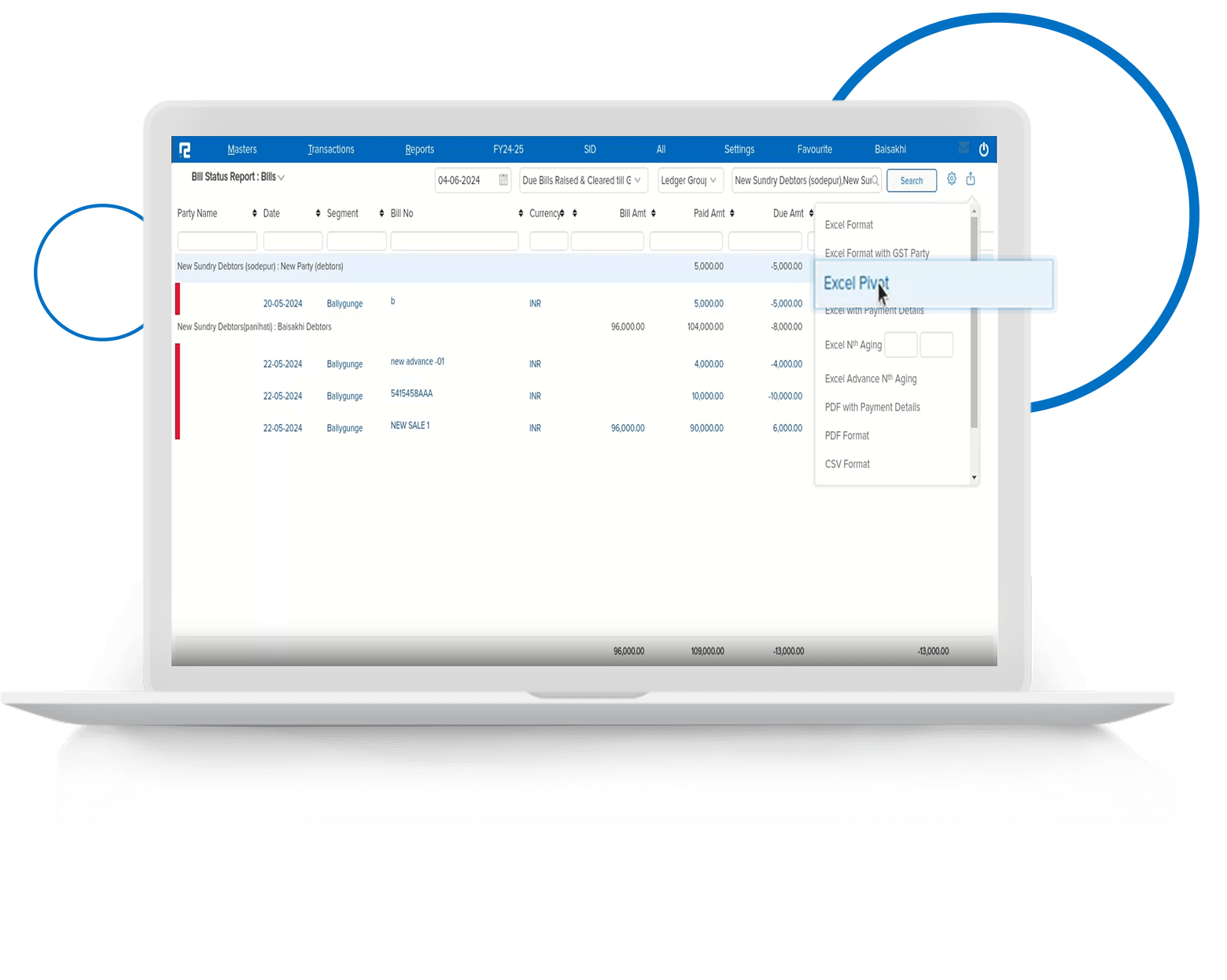 Bill Status Excel Pivot Export Updation